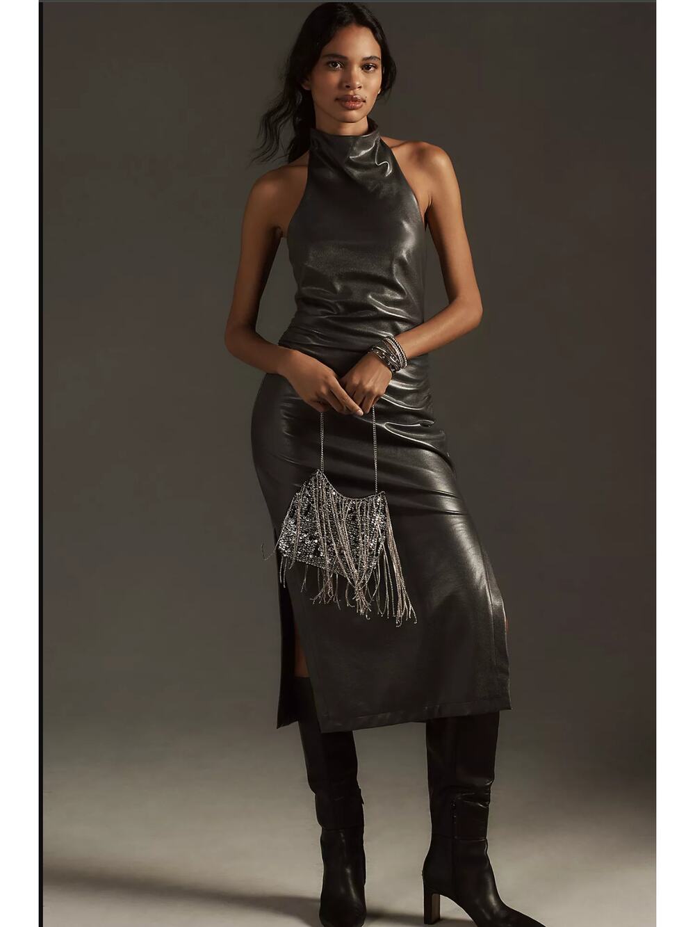 NWT Anthropologie Halter Sleeveless Black Midi Dress - Size XL